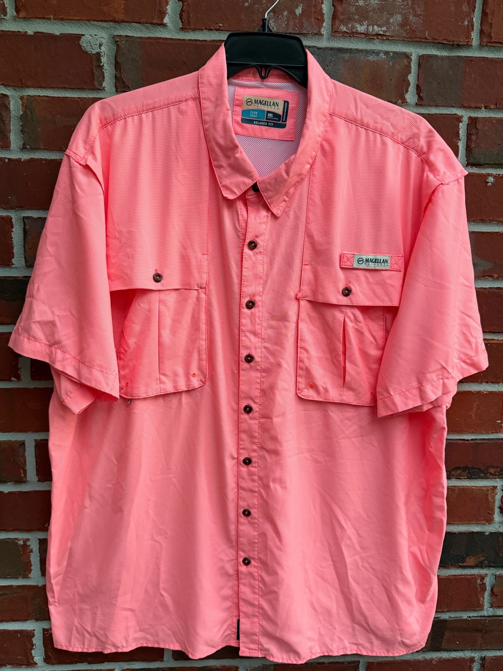 Magellan Outdoors Men’s 3XL Pink Check Short-Sleeve Button-Down Fishing Shirt P7
